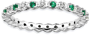 925 Sterling Silver Created Green Emerald Diamond Band Ring Size 7.00 Stone Stackable Gemstone Birthstone May Fine Jewelry For Women Gifts For Her