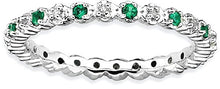 Load image into Gallery viewer, 925 Sterling Silver Created Green Emerald Diamond Band Ring Size 6.00 Stone Stackable Gemstone Birthstone May Fine Jewelry For Women Gifts For Her
