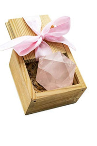 Natural Rose Quartz Crystal Heart Chakra Healing Reiki Gemstone for Love, Romance & Relationships (with Pine Wood Box) Spiritual Gift 1.5-1.7 Inches