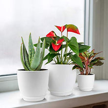 Load image into Gallery viewer, Plastic Planter, HOMENOTE 7/6/5.5/4.8/4.5 Inch Flower Pot Indoor Modern Decorative Plastic Pots for Plants with Drainage Hole and Tray for All House Plants, Succulents, Flowers, and Cactus, White
