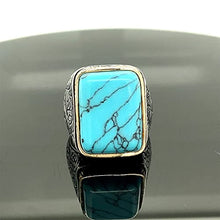 Load image into Gallery viewer, Sterling Silver Ring, Turquoise Stone, Men Rings, Natural Stone, Handcrafted Ottoman Men Ring, Turkish handmade
