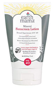 Mineral Sunscreen Lotion SPF 40 by Earth Mama | Reef Safe Non-Nano Zinc, Contains Organic Red Raspberry Seed Oil and Argan Oil, Safe for Pregnancy and Breastfeeding, 3-Ounce
