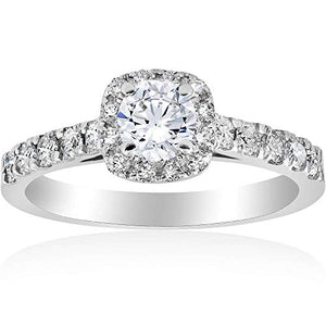 1ct Cushion Halo Diamond Engagement Ring 14K White Gold - Size 4.5