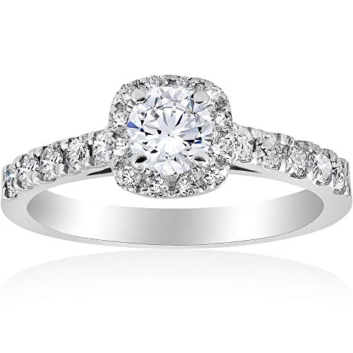 1ct Cushion Halo Diamond Engagement Ring 14K White Gold - Size 4.5