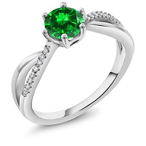 Gem Stone King 925 Sterling Silver Green Simulated Emerald Women's Engagement Ring (1.69 Ct Round Cut) (Size 8)
