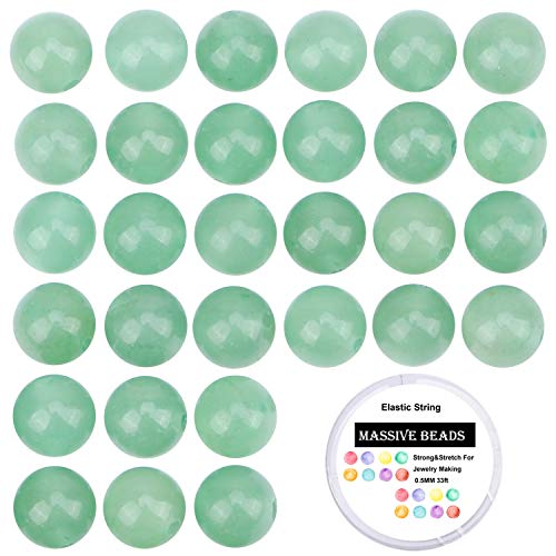 100Pcs Natural Crystal Beads Stone Gemstone Round Loose Energy Healing Beads with Free Crystal Stretch Cord for Jewelry Making (Green Aventurine, 6MM)
