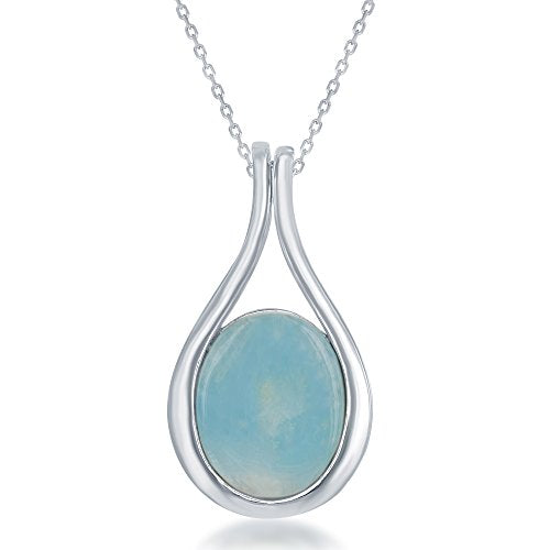 Sterling Silver Oval Natural Larimar Pendant with 18