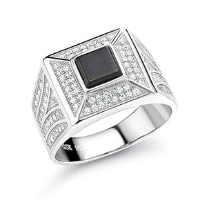 Gem Stone King Men's 925 Sterling Silver White and Black Ring (1.37 Carat) (Size 10)