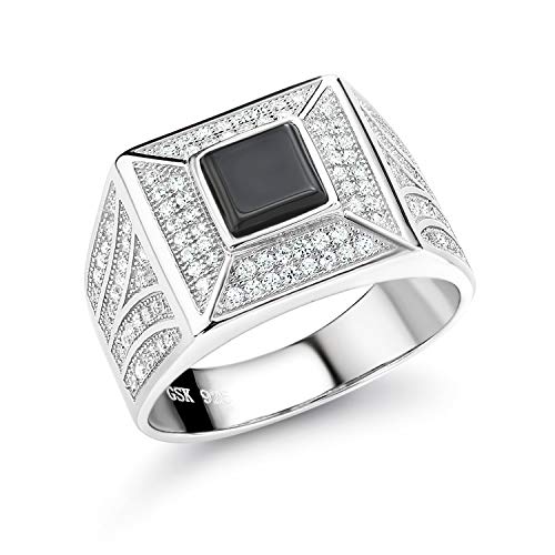 Gem Stone King Men's 925 Sterling Silver White and Black Ring (1.37 Carat) (Size 10)