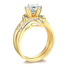 Load image into Gallery viewer, TWJC 14k Yellow Gold Solid Wedding Engagement Ring and Wedding Band 2 Piece Set - Size 8.5
