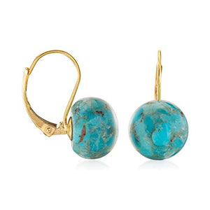 Ross-Simons Button Turquoise Drop Earrings in 14kt Yellow Gold