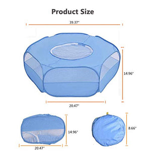 Small Animal Cage Playpen, Pet Playpen with Top Cover Anti Escape Foldable Breathable Transparent Yard Fence for Dog Cat Bunny Puppy Rabbits Guinea Pig Hamster Chinchillas (Blue)