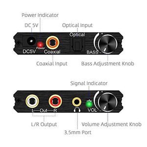 192KHz Digital to Analog Audio Converter with Bass and Volume Adjustment,Digital SPDIF/Optical/Toslink/Coaxial to Analog Stereo L/R RCA and 3.5mm Jack Converter for PS3 PS4 DVD AppleTV Home Cinema