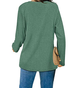 Long Sleeve Tops Womens Green V Neck Sweatshirts Winter Clothes S