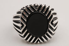 Load image into Gallery viewer, Motif Modern Style Ottoman Oval Black Onyx Turkish Handmade Jewelry 925 Sterling Silver Men's Ring All Size Options Size
