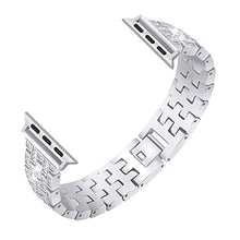 Load image into Gallery viewer, BORCHY Bling Bands Compatible with Apple Watch Band 38mm 40mm 41mm 42mm 44mm 45mm,Women Stainless Steel Metal Band Wristbands Strap Replacement for iWatch Series 7 6 5 4 3 2 1 SE,Silver, A-MZ38
