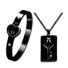 Load image into Gallery viewer, Uloveido Matching Bracelet with Necklace for Girlfriend Boyfriend, Rose Gold Plated Titanium Puzzle Couple Heart Bracelet and Key Pendant Necklace for Men and Women SN300 (Rose Gold Color)
