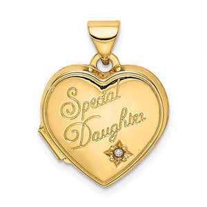 14k Yellow Gold 15mm Heart Diamond Special Daughter Photo Pendant Charm Locket Chain Necklace That Holds Pictures Fine Jewelry For Women Gifts For Her