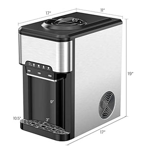 PETSITE Countertop Water Cooler Dispenser with Ice Maker, 3 in 1 Top-Loading Hot & Cold Water Dispenser 5 Gallon, 48 LBS Daily-Ice, Portable Ice Cube Makers Machine for Home Kitchen Office Bar