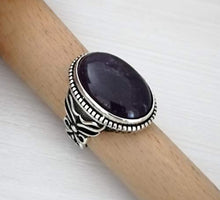 Load image into Gallery viewer, 925K Sterling Silver Mens Ring Witht Natural Amethyst Stone
