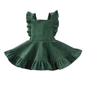 Karuedoo Baby Girls Velvet Suspender Skirt Infant Toddler Ruffled Casual Strap Sundress Summer Outfit Clothes (2-3T, Green 2(Velvet))