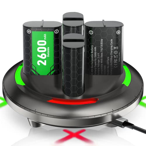 Rechargeable Battery Pack for Xbox One Controller,4x2600mAh Xbox One Controller Battery Pack,High Capacity Rechargeable Batteries with Charging Dock for Xbox One S/X,Xbox Series S/X Controller