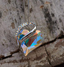 Load image into Gallery viewer, Leafael Infinity Love Heart Pendant Necklace Opal White April Birthstone Crystal Jewelry Gifts for Women, Silver-Tone, 18"+2"
