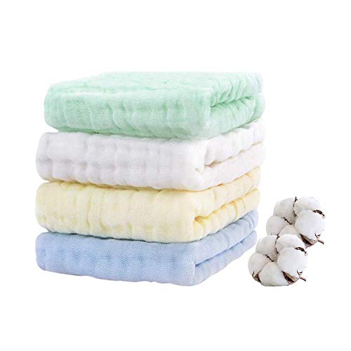 Baby Muslin Burp-Cloths 4 Pack 6 Layers HOPAI Natural Organic Cotton Baby Wipes are Absorbent and Soft for Sensitive Skin