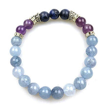 Load image into Gallery viewer, Bracelet Blue Chalcedony + Lapis Lazuli + Amethyst REAL NATURAL STONES w/Swarovski &amp; Silver Accents Throat &amp; Third Eye &amp; Crown Chakras - USA HANDMADE

