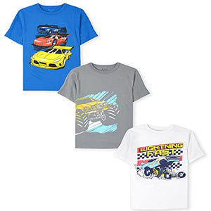 The Children's Place Boys' Short Sleeve Fast Cars Graphic T-Shirt 3-Pack, AU Vehicle, X-Small