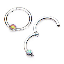Load image into Gallery viewer, 16G Opal Centered Stainless Steel Hinged Segment Ring for Septum, Nostril, Lip, and Ear Piercings (5/16&quot; - Rainbow)
