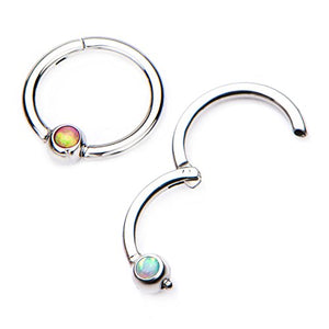 16G Opal Centered Stainless Steel Hinged Segment Ring for Septum, Nostril, Lip, and Ear Piercings (5/16" - Rainbow)
