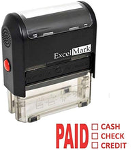 Load image into Gallery viewer, Paid Cash Check Credit - ExcelMark Self-Inking Rubber Stamp - A1539 Red Ink
