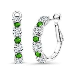Gem Stone King 3.00 Ct G/H Lab Grown Diamond Green Simulated Tsavorite 925 Silver Earrings