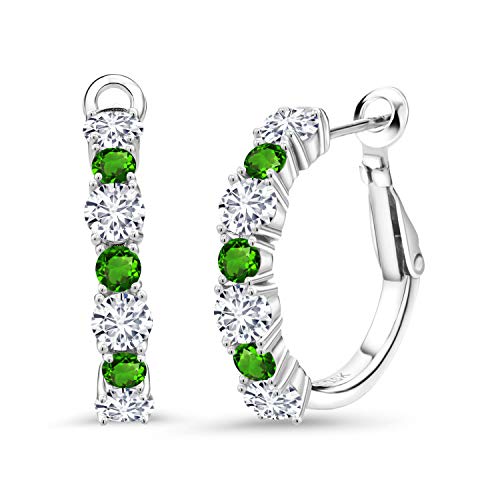 Gem Stone King 3.00 Ct G/H Lab Grown Diamond Green Simulated Tsavorite 925 Silver Earrings