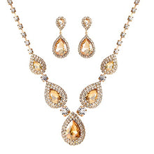 Load image into Gallery viewer, 3 Pack Women Jewelry Set Rhinestone Necklace Bangle Bracelet and Rhinestone Crystal Teardrop Dangle Earrings for Wedding Party
