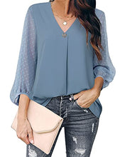 Load image into Gallery viewer, Bebonnie Work Clothes for Women Office,Juniors Blouses for Women 2022 Fashion 3/4 Balloon Sleeve Causal Summer Fall V Neck Chiffon Feminine Elegant Blouses &amp; Button-Down Shirts Blue Grey Large
