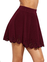 Load image into Gallery viewer, SheIn Women's Basic Solid Cutout Scallop Hem Flared Mini Skater Skirt X-Small Burgundy
