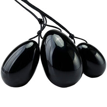 Load image into Gallery viewer, rockcloud Black Obsidian Set of 3 Drilled Yoni Eggs with String, Massage Stones for Women to Train Pelvic Muscles Kegel Exercise
