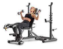 Load image into Gallery viewer, Gold&#39;s Gym XRS 20 Adjustable Olympic Workout Bench with Squat Rack, Leg Extension, Preacher Curl, and Weight Storage
