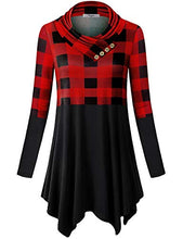 Load image into Gallery viewer, Cestyle Tunic Tops Women, Juniors Long Sleeve Turtle Neck Button Decor Pleated Form Fitting Shirt Fall Flowy Lightweight Pullover Sweatshirts Black and Red Small
