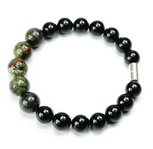 Load image into Gallery viewer, ONE ION Camo Nero Power Bracelet - Tourmaline and Dragon Blood Jasper - Magnetic Clasps (9 Inches)

