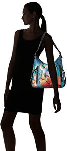 Anna by Anuschka Hand Painted Leather Women's Shoulder HOBO, Midnight Floral