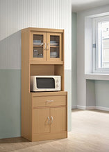 Load image into Gallery viewer, Hodedah Long Standing Kitchen Cabinet with Top &amp; Bottom Enclosed Cabinet Space, One Drawer, Large Open Space for Microwave, Beech
