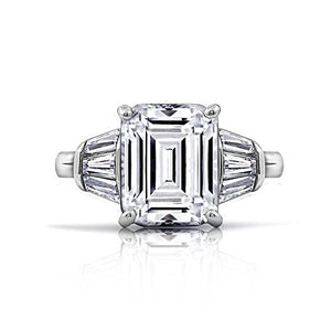 Diamonbliss Platinum Sterling Silver Cubic Zirconia Emerald Cut Ring, Size 8