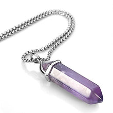 Load image into Gallery viewer, BEADNOVA Amethyst Necklace Gemstone Crystal Necklace for Women Healing Stone pendant Jewelry for Men Pendulum Divination Purple Crystal Hexagonal pendant (18 Inches Stainless Steel Chain)
