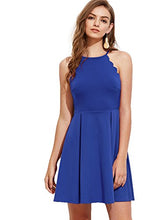 Load image into Gallery viewer, Romwe Women's Sweet Scallop Sleeveless Flared Swing Pleated A-line Skater Dress Blue M
