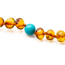 Load image into Gallery viewer, Baltic Proud Amber Necklace and Bracelet Gift Set (Unisex Cognac Turquoise 12.5 Inches/5.5 Inches) - Certified Premium Quality Raw Baltic Sea Amber
