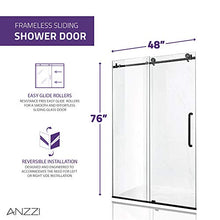 Load image into Gallery viewer, 76 x 48 inch Frameless Shower Door | Matte Black | Madam Complete Shower Kit | Water Repellent Sliding Glass Panel + Bottom Seal Strip Parts + Easy Glide Rollers | SD-AZ13-01MB
