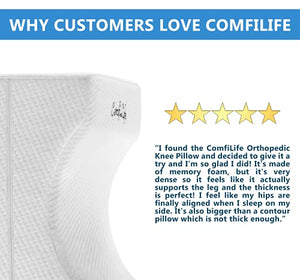 ComfiLife Orthopedic Knee Pillow for Sciatica Relief, Back Pain, Leg Pain, Pregnancy, Hip and Joint Pain - Memory Foam Wedge Contour